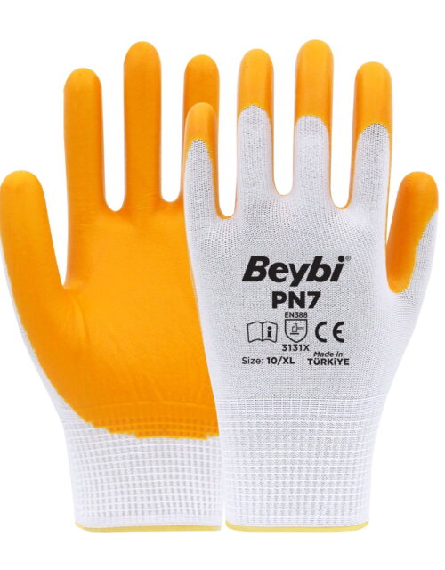 BEYBİ PN7 NAYLON NİTRİL ELDİVEN SARI NO: 9