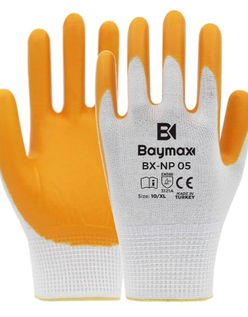 BAYMAX NAYLON NİTRİL ELDİVEN NP05 SARI-BEYAZ NO:9